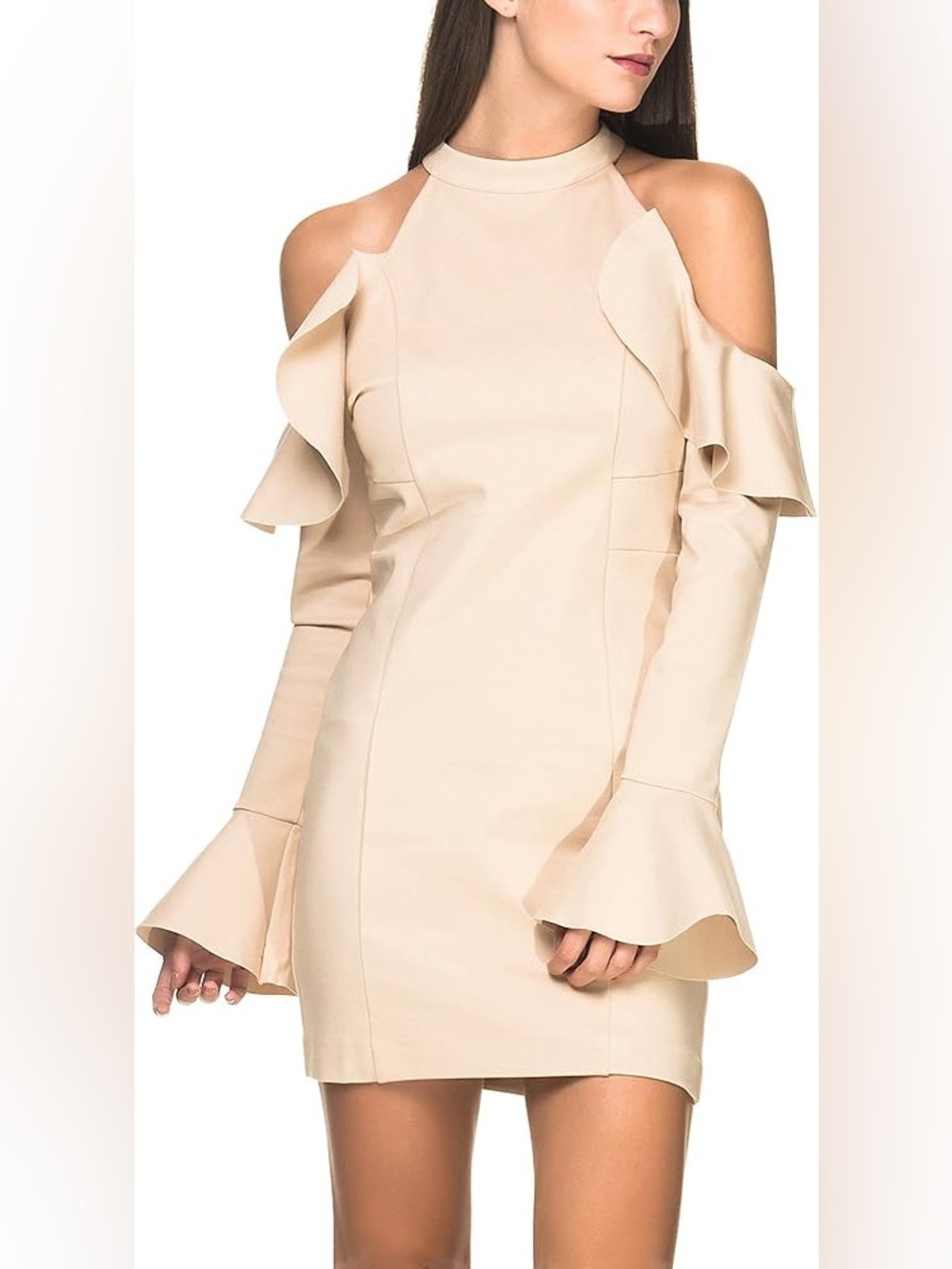Free People tan almond Sweet Talk scuba long sleeve mini dress Women’s sz L NWT